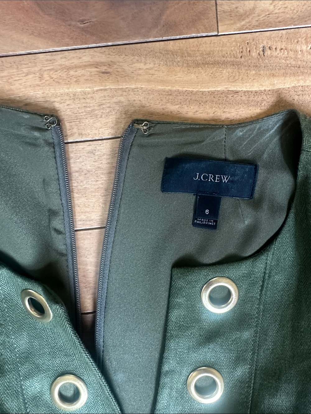 J. Crew Olive Green Mini Dress with Gold Eyelet Detail - Picture 4 of 4